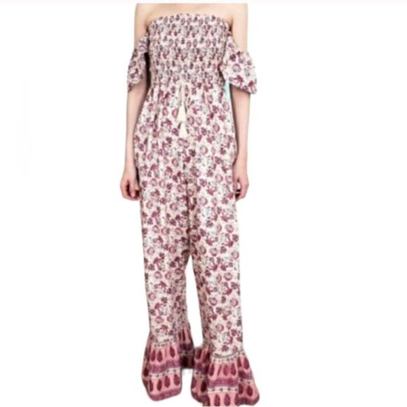 NWT BOG Collective Off Shoulder Floral Pant Jumpsuit Romper Size: M - Picture 1 of 11